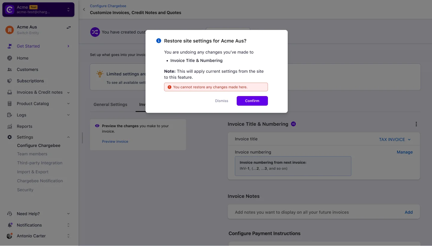 Restore to default