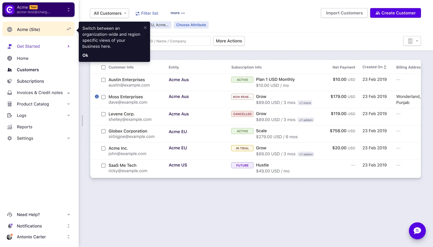 Switch between consolidated and entity context